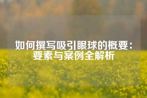 如何撰写吸引眼球的概要：要素与案例全解析